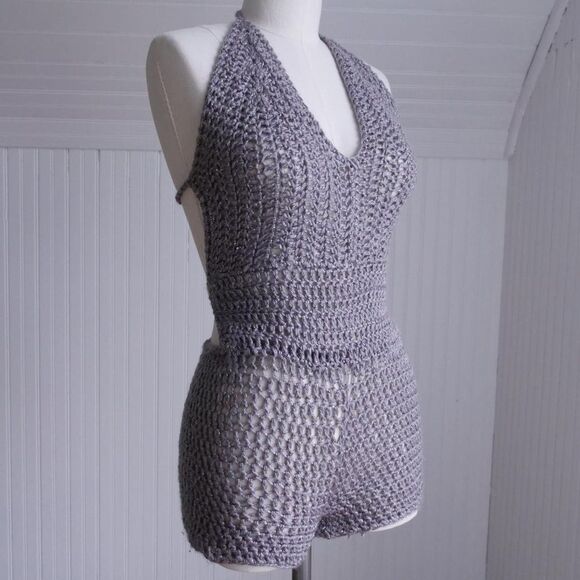 Hello! Silver‎ sparkle crocheted romper - Picture 1 of 8